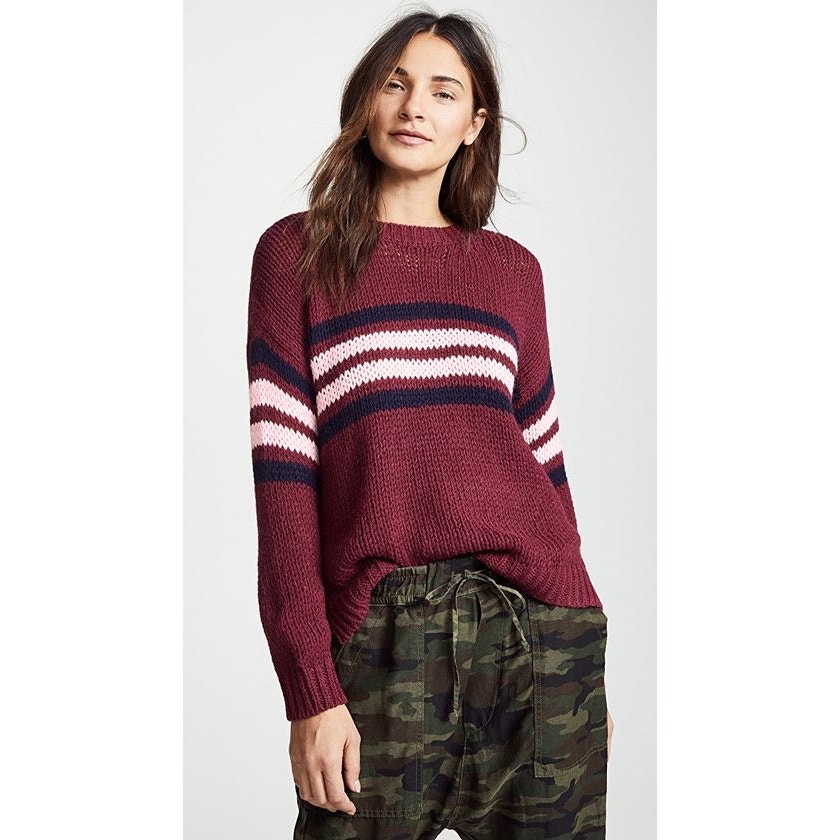 Xirena Apres Ski St. Moritz Burgundy Sweater Size Xs Alpaca Blue Pink Stripes